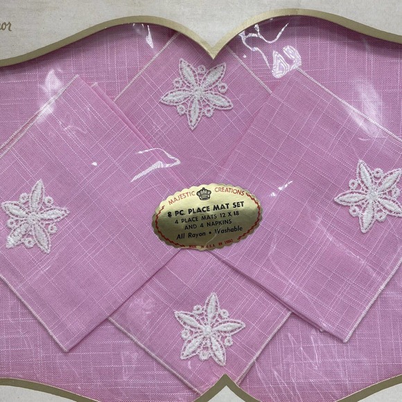 Pink Placemat & Napkin Set Fashion Manor JCPenneys NIB 1960s NOS 8 Piece VTG USA - Picture 5 of 7